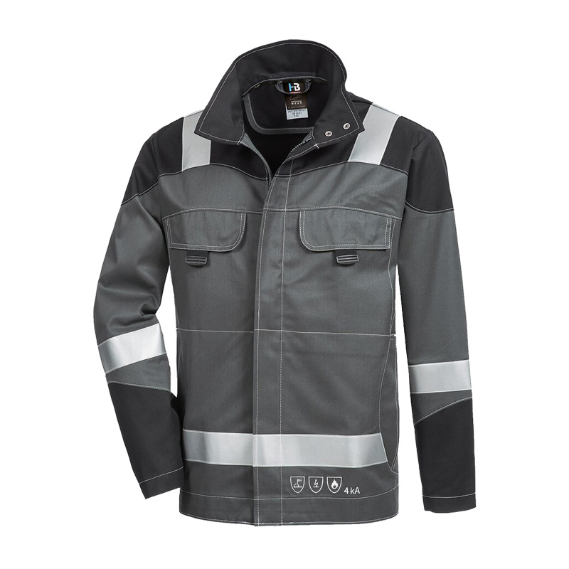 Grauer HB MODarc mit Reflex MultiNorm Blouson 4 kA APC1 von HB Protective Wear mit Reflexstreifen, Stehkragen und Brusttaschen