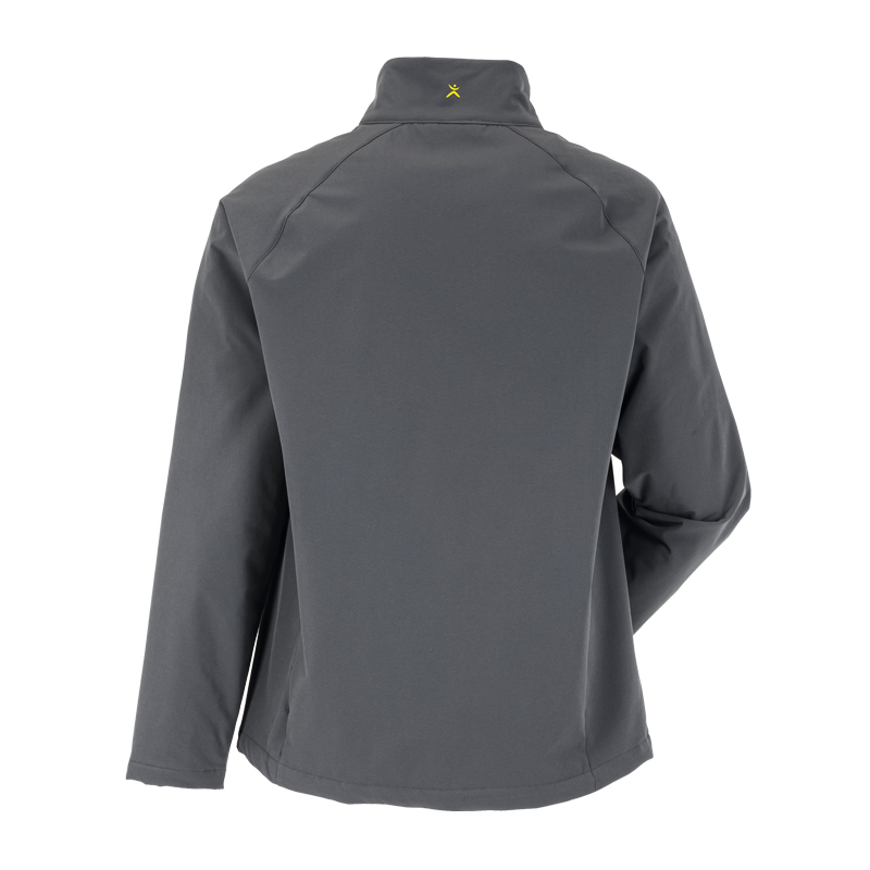 Rückansicht der grauen Planam Flash Jacke mit Stretch und Teddyfutter, robuste Arbeitsjacke mit hohem Kragen