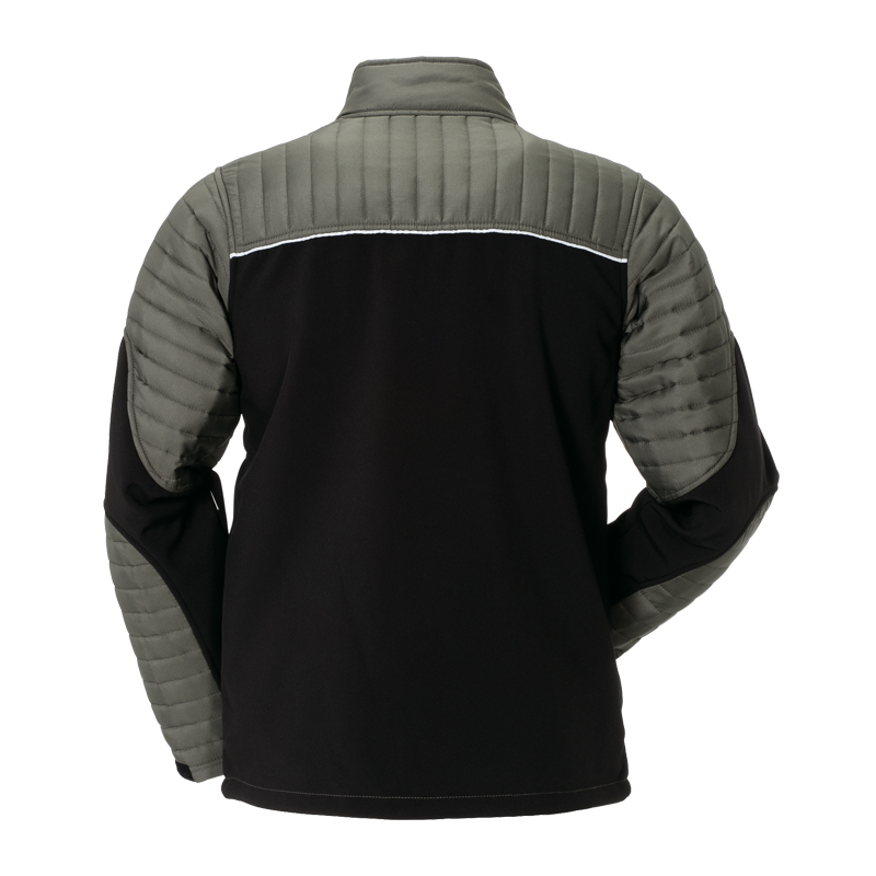 Rückansicht der Planam leichten Air Stepp Jacke mit Stretch und Reflexbiesen in Schwarz-Grau, gesteppte Ärmel und Schulterpartie