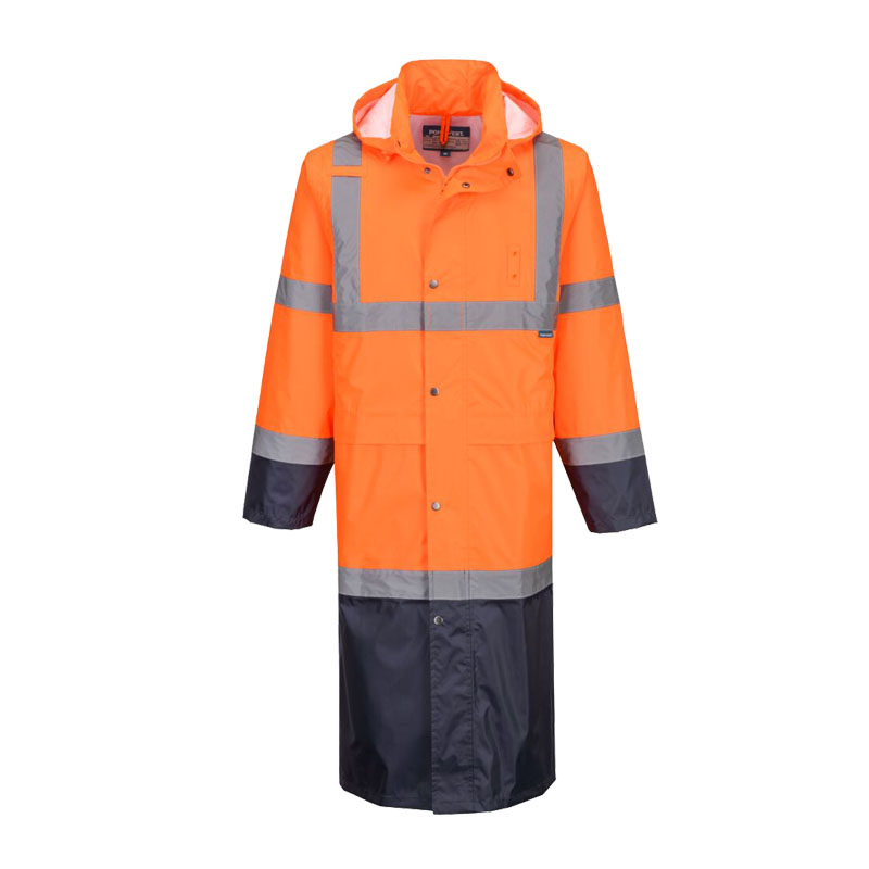 PortWest H446 Hi-Vis langer Warnschutz Regen Mantel 122 cm