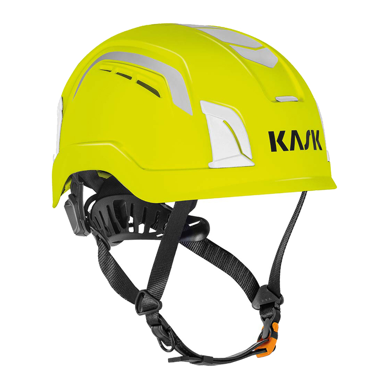KASK ZENITH-X PL HI VIZ Kletterhelm EN 12492 in leuchtendem Hi-Viz Gelb, leichter Schutzhelm mit Belüftung und Kinnriemen für Arbeiten in Höhe, Industrie und Verkehr
