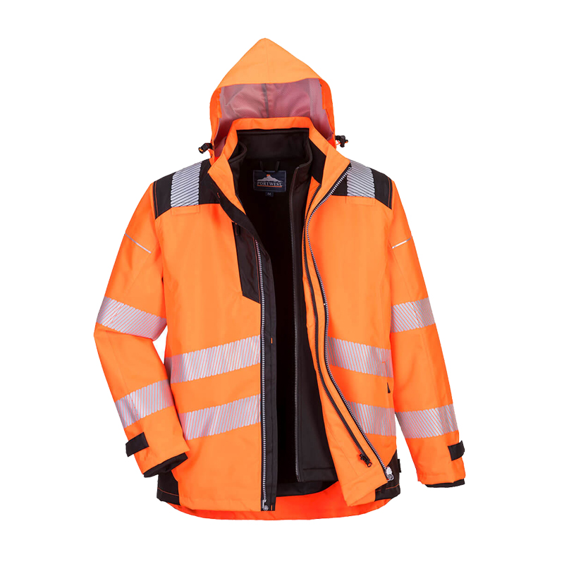 PortWest PW365 gefütterte 3 in 1 Warnschutz Wetterschutz Jacke multifunktional