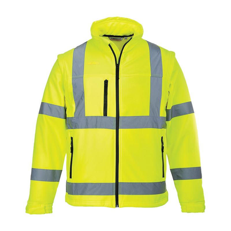 PortWest S428 Warnschutz SoftShell Jacke 2 in 1 mit abnehmbaren Ärmeln