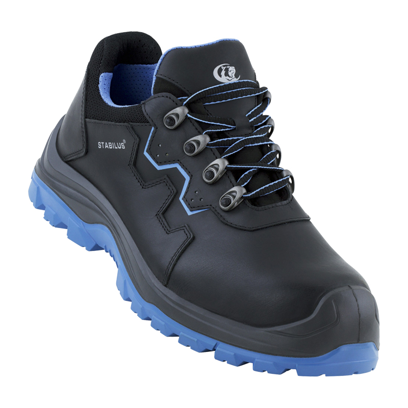Stabilus Alex Low Blue ESD S3S Sicherheitsschuh metallfrei, schwarzer Arbeitsschuh mit blauen Details und profilierter Sohle für Baustelle und Outdoor