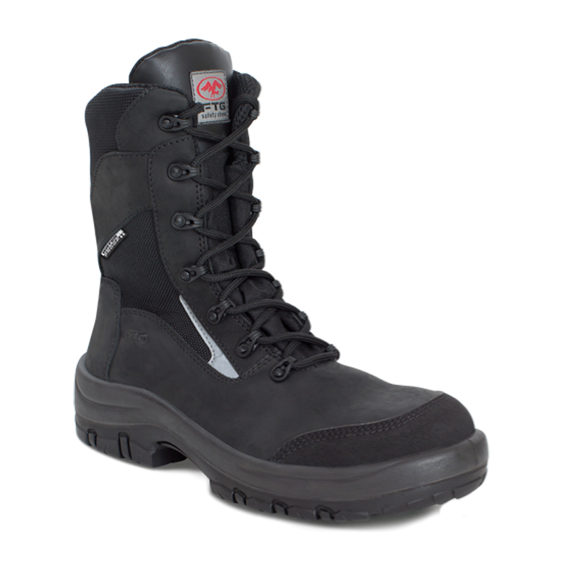 FTG Khione S3 Winter Sicherheitsstiefel HRO, hoher schwarzer Arbeitsstiefel aus Vollrindleder mit Schnürung und robuster Sohle, Olympia Line