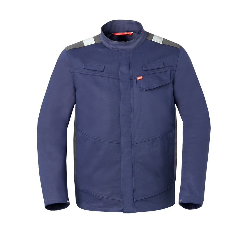 HaVeP Force+ 50337 MultiNorm Schweisser Jacke Klasse 2 APC1, dunkelblaue Schutzjacke für Schweißer mit Stehkragen, Brusttaschen und verdecktem Frontverschluss