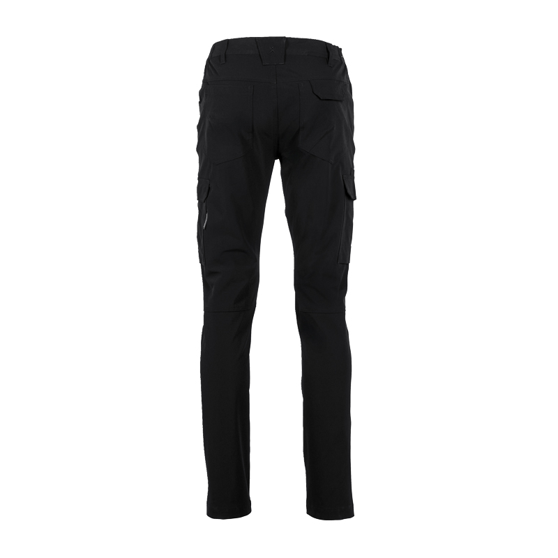 Rückansicht der schwarzen Planam Herren Stretchy Hose mit 4-Wege-Stretch, funktionale Arbeitshose mit schmalem Bein und seitlichen Taschen