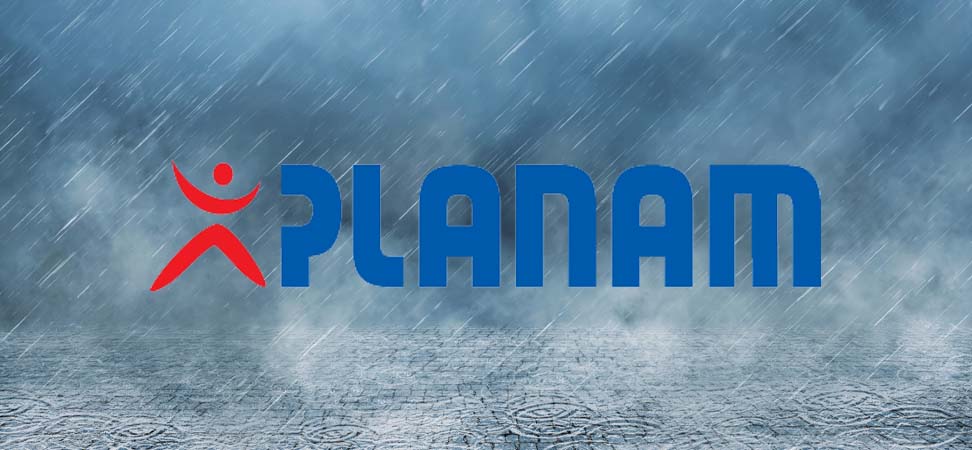PLANAM Logo auf regnerischem Hintergrund als Symbol für wetterfeste Arbeitskleidung und funktionale Berufskleidung
