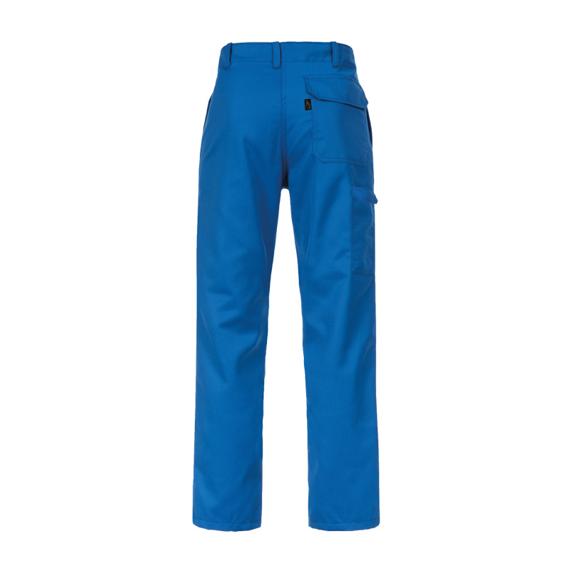 Rückansicht der blauen HB CHEMcomfort Antistatic Chemikalienschutz Hose von HB Protective Wear mit Gesäß- und Seitentasche