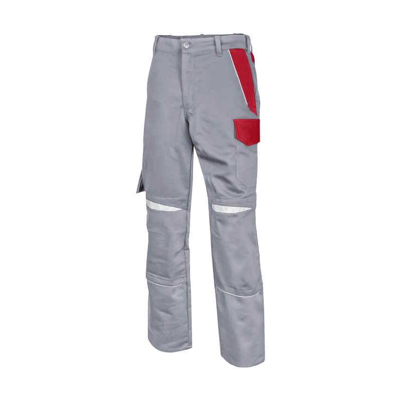 Produktbild der HB ArcSelect MultiNorm Hose 4 kA | APC1 von HB Protective Wear, graue Arbeitsschutzhose mit roten Taschen und Reflexstreifen