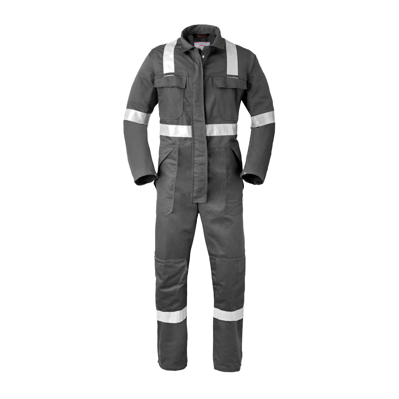 HaVeP 5Safety 2033 MultiNorm Overall APC1 von HaVeP, grauer Schutzoverall mit langen Ärmeln und Reflexstreifen vorne