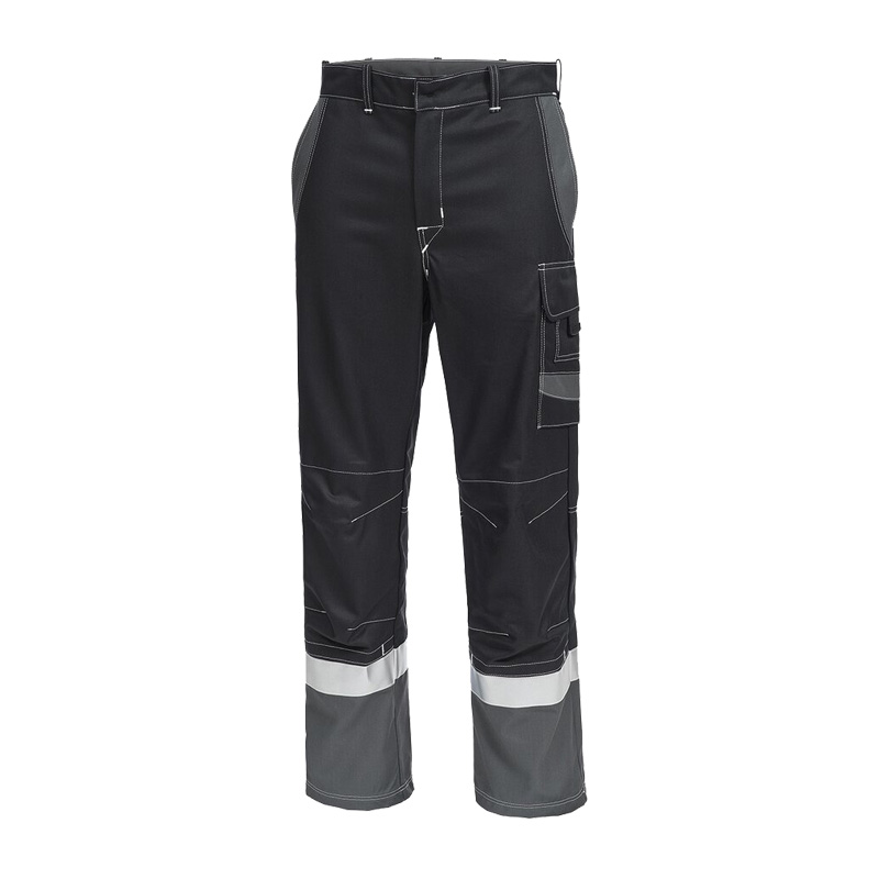 HB Protective Wear MODarc mit Reflex MultiNorm Hose 4 kA + 7 kA APC2, schwarze Arbeits- und Schutzhose in Schwarz-Grau mit seitlicher Beintasche und Reflexstreifen am Unterschenkel