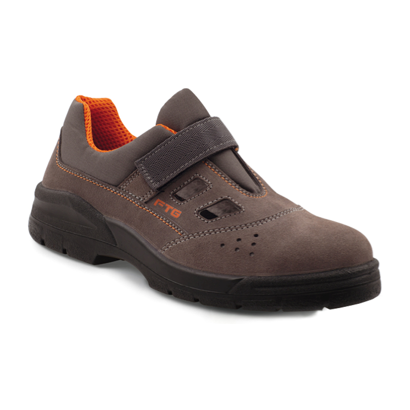 FTG Candia S1PS Sicherheitssandale Master Line aus grauem Velourleder, niedrige Arbeitssandale mit Klettverschluss und Belüftungsöffnungen