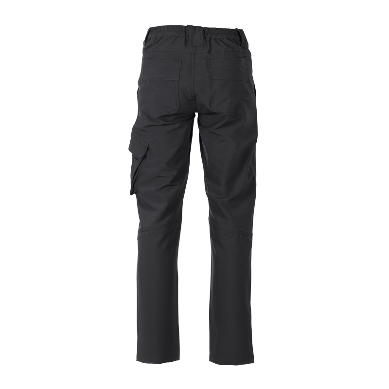 Rückansicht der schwarzen Planam Outdoor Hike Hose mit Stretch mit elastischem Bund und praktischer Beintasche