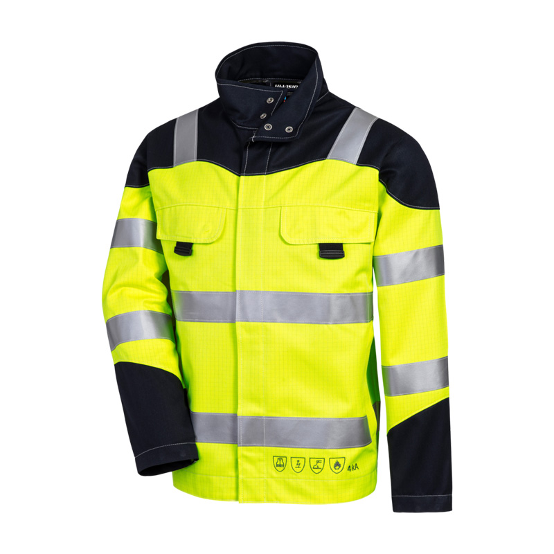 Neongelber HB MODarc & vis MultiNorm Warnschutz Blouson 4 kA | APC1 mit Reflexstreifen und dunklen Kontrastbereichen von HB Protective Wear