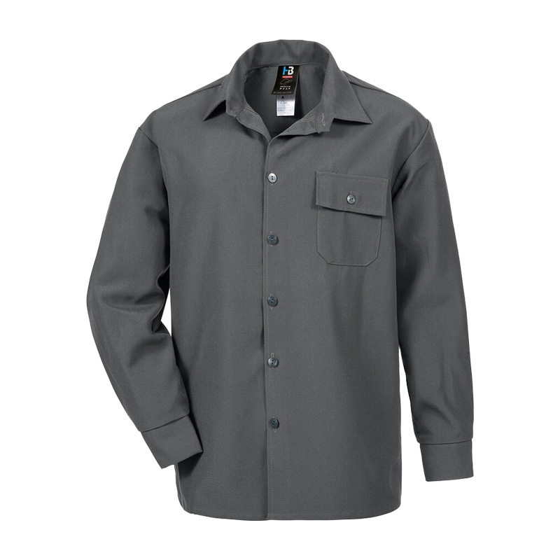 Graues HB CHEMstandard Chemikalienschutz Hemd von HB Protective Wear mit Kragen, Knopfleiste und Brusttasche, geeignet für Chemie, Labor und Instandhaltung, zertifiziert nach EN 13034 Typ 6.