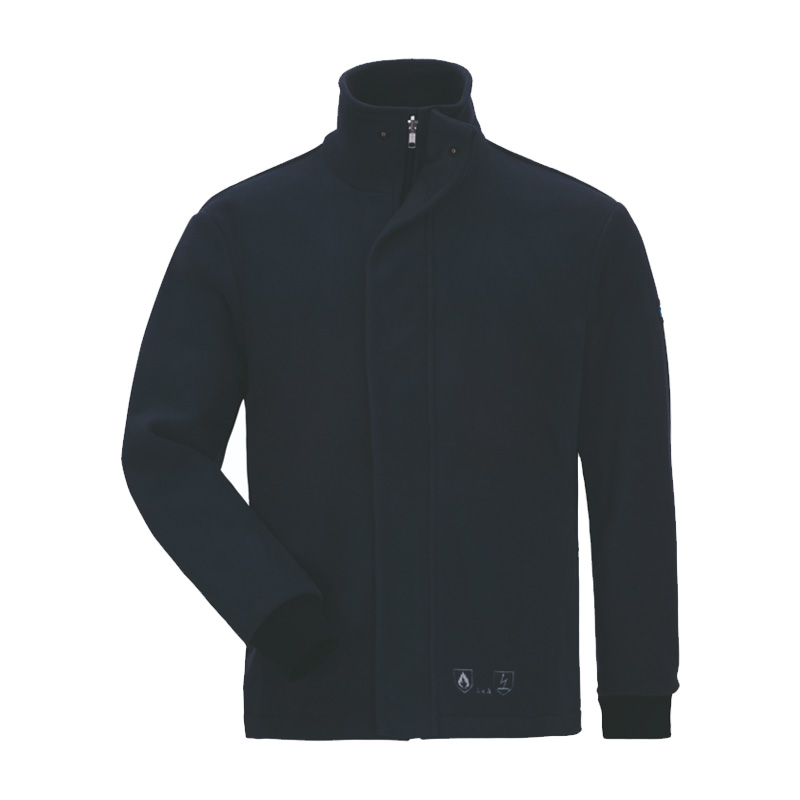 Schwarze HB MultiPro MultiNorm Fleece Jacke 4 kA | APC1 von HB Protective Wear, funktionelle Multinorm-Schutzjacke mit Stehkragen und Reißverschluss