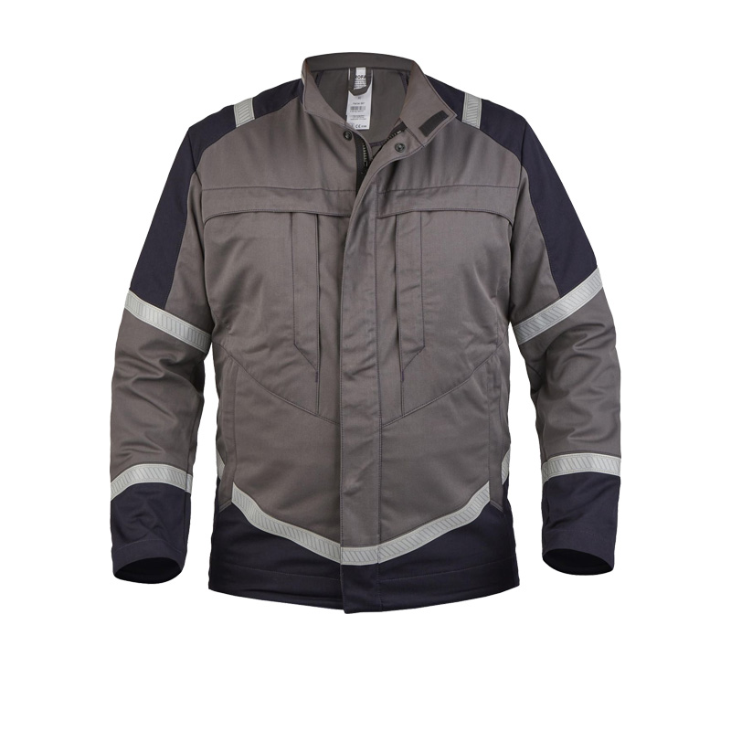Rofa Multi-Light 2567 MultiNorm Jacke 4 kA | APC1, graue Schutzjacke mit navyfarbenen Einsätzen und Reflexstreifen, Frontansicht