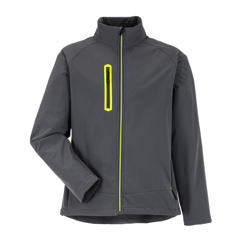 Planam Flash Jacke mit Stretch und Teddyfutter, anthrazitfarbene Arbeitsjacke mit Stehkragen und neongelben Reißverschluss-Details