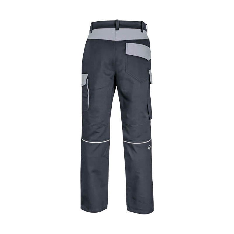 Rückansicht der HB ArcSelect MultiNorm Hose 4 kA | APC1 von HB Protective Wear in Dunkelgrau mit hellgrauen Kontrasteinsätzen und funktionalen Taschen