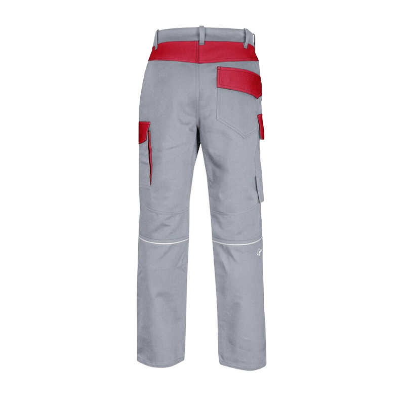 Rückansicht der HB ArcSelect MultiNorm Hose 4 kA + 7 kA | APC2 von HB Protective Wear in Grau mit roten Kontrasten und Funktionstaschen