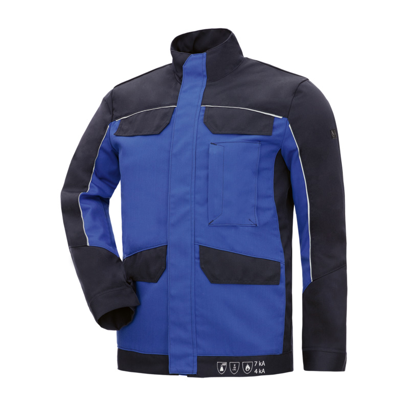 HB InoTec Nomex MultiNorm Blouson 4 kA | APC1 von HB Protective Wear, leichte blau-schwarze MultiNorm Schutzjacke mit Stehkragen und Taschen für risikobehaftete Arbeitsbereiche