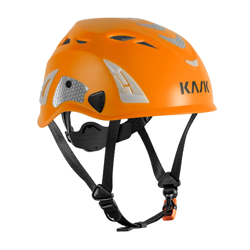 Kask SUPERPLASMA AQ HI VIZ Industriehelm EN 397, orangefarbener Schutzhelm mit Belüftung, Reflexelementen und Kinnriemen