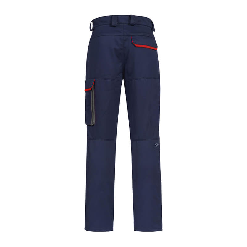 Rückansicht der HB SecureAllround MultiNorm Hose 4 kA | APC1 von HB Protective Wear in Marineblau, flammhemmende und antistatische Arbeitshose aus FR Baumwolle mit Seitentaschen