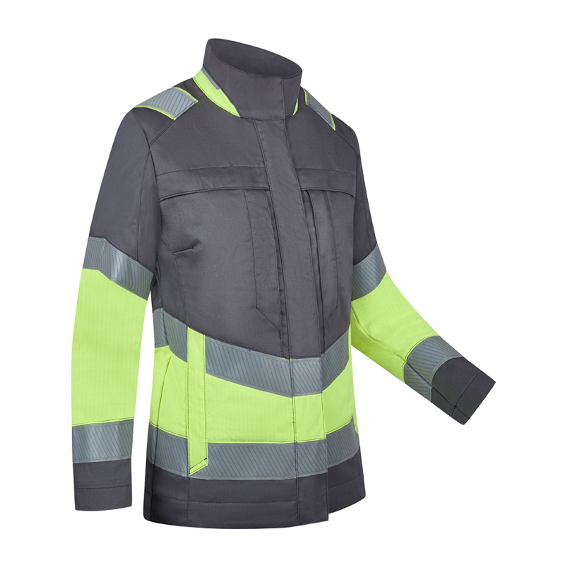 Rofa Multi-Light HI-VIS I 2604 MultiNorm Damen Jacke 4 kA | APC1, graue Warnschutzjacke in Neongelb mit langen Ärmeln und Reflexstreifen