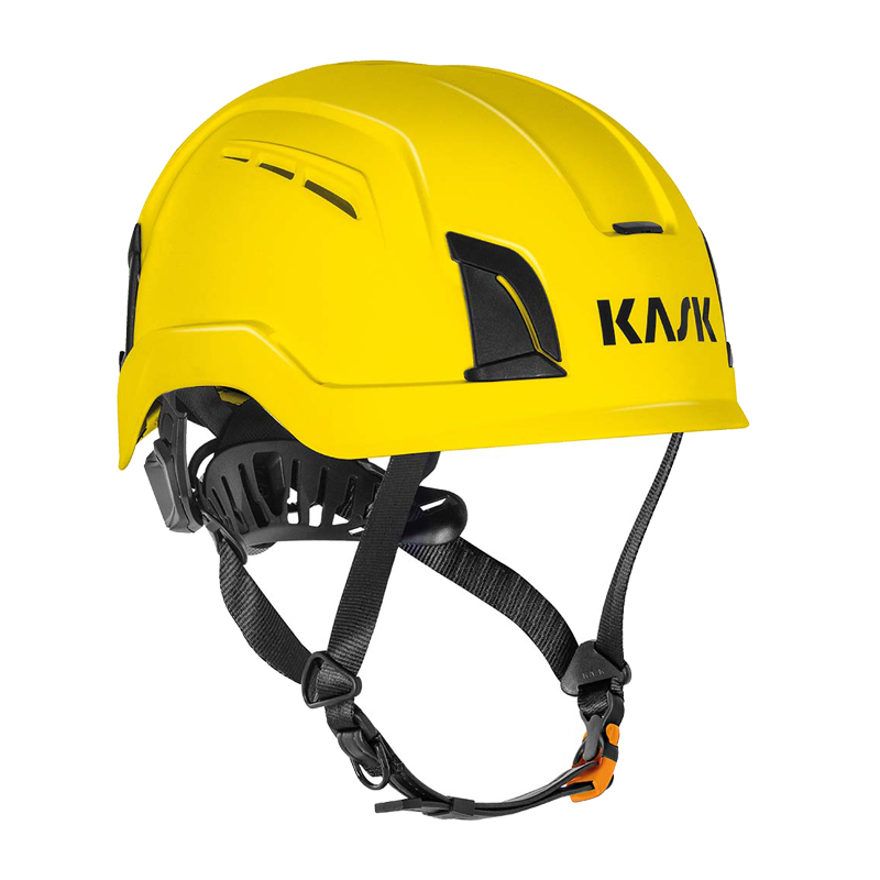 Kask ZENITH-X AIR Industriehelm EN 397, gelber Schutzhelm mit Belüftung, Kinnriemen und schwarzer Innenausstattung