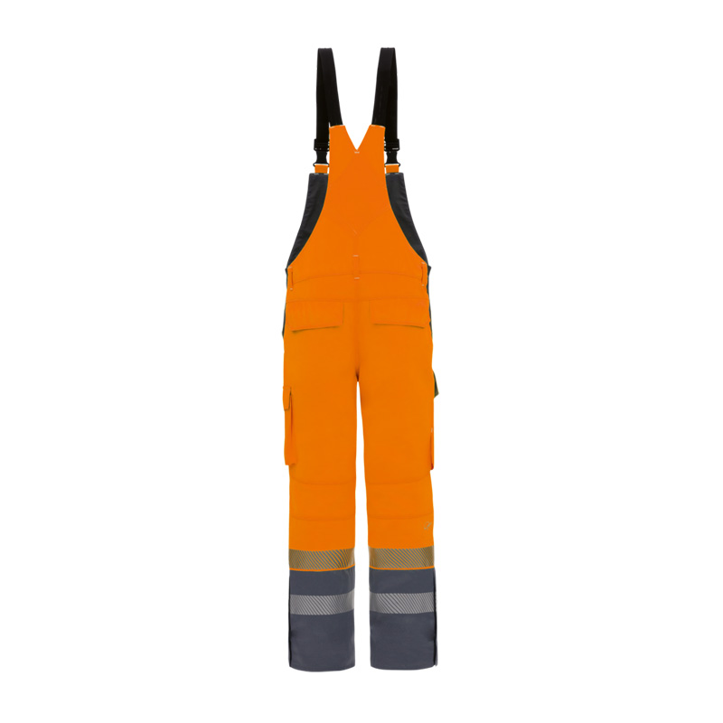 Orange-graue HB MultiPro MultiNorm Warnwetterschutz Latzhose 4 kA + 7 kA APC2 von HB Protective Wear mit Trägern und Reflexstreifen, Vorderansicht