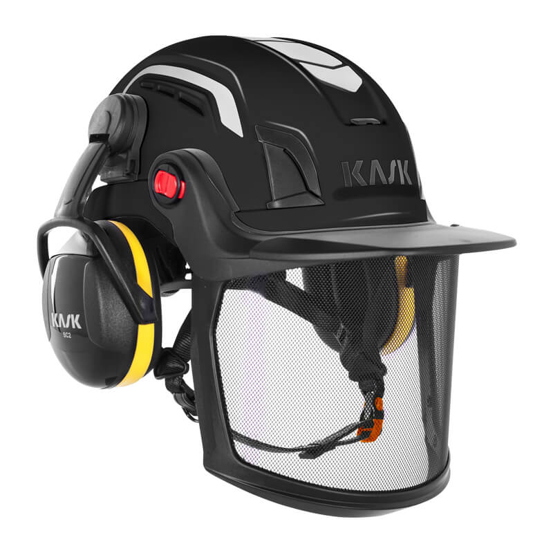 Kask ZENITH-X AIR COMBO Industriehelm EN 397, schwarzer Schutzhelm mit integriertem Gehörschutz und Mesh-Visier