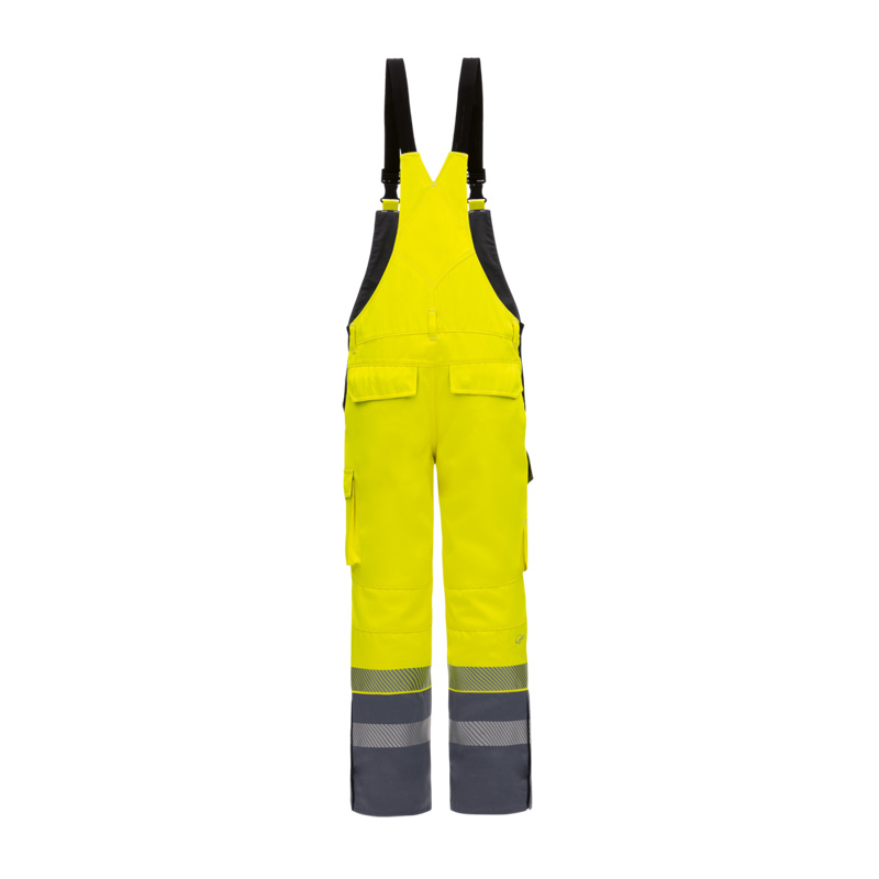 HB Protective Wear HB MultiPro MultiNorm Warnwetterschutz Latzhose 4 kA + 7 kA, APC2, in leuchtgelb mit schwarzen Trägern und Reflexstreifen
