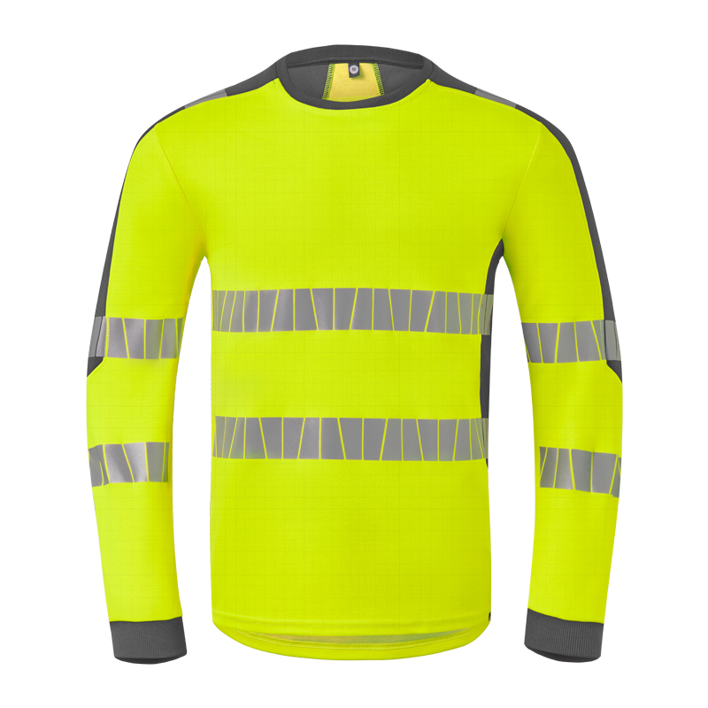 HaVeP MultiNorm Hi-Vis Warnschutz T-Shirt inhärent, gelbes Langarmshirt mit Reflexstreifen und dunklen Bündchen
