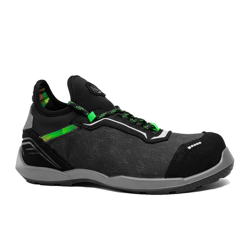 BASE Komodo Trainer S1PS ESD Sicherheitsschuh B0668 von BASE, schwarze Arbeits- und Sicherheitsschuhe mit grünen Akzenten, sportliches Design und hohem Tragekomfort