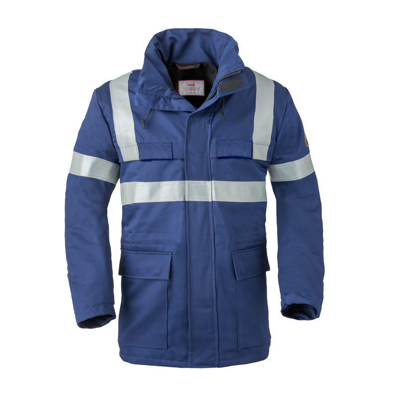 HaVeP 5Safety 40070 MultiNorm Wetterschutz Parka APC2 von HaVeP, blauer Schutzparka mit Kapuze und Reflexstreifen, Vorderansicht