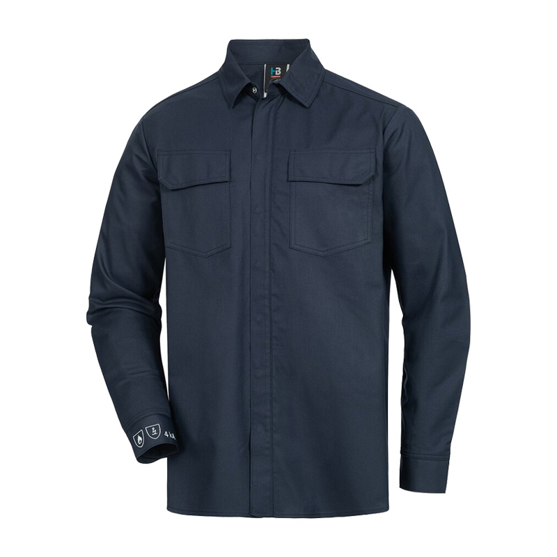 Dunkelblaues HB PROtection MultiNorm Hemd GREEN TURTLE 4 kA | APC1 von HB Protective Wear, langarm mit Kentkragen und zwei Brusttaschen, Vorderansicht