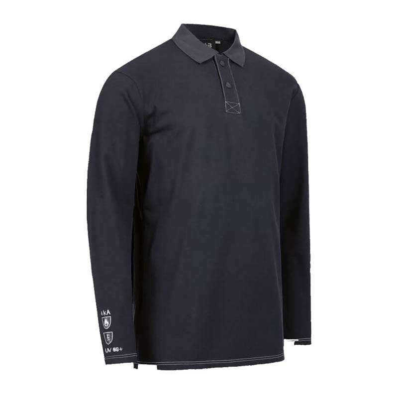 Dunkelblaues Langarm-Polo HB MODarc MultiNorm Polo-Shirt 4 kA | APC1 von HB Protective Wear, schützende Arbeitskleidung mit Kragen