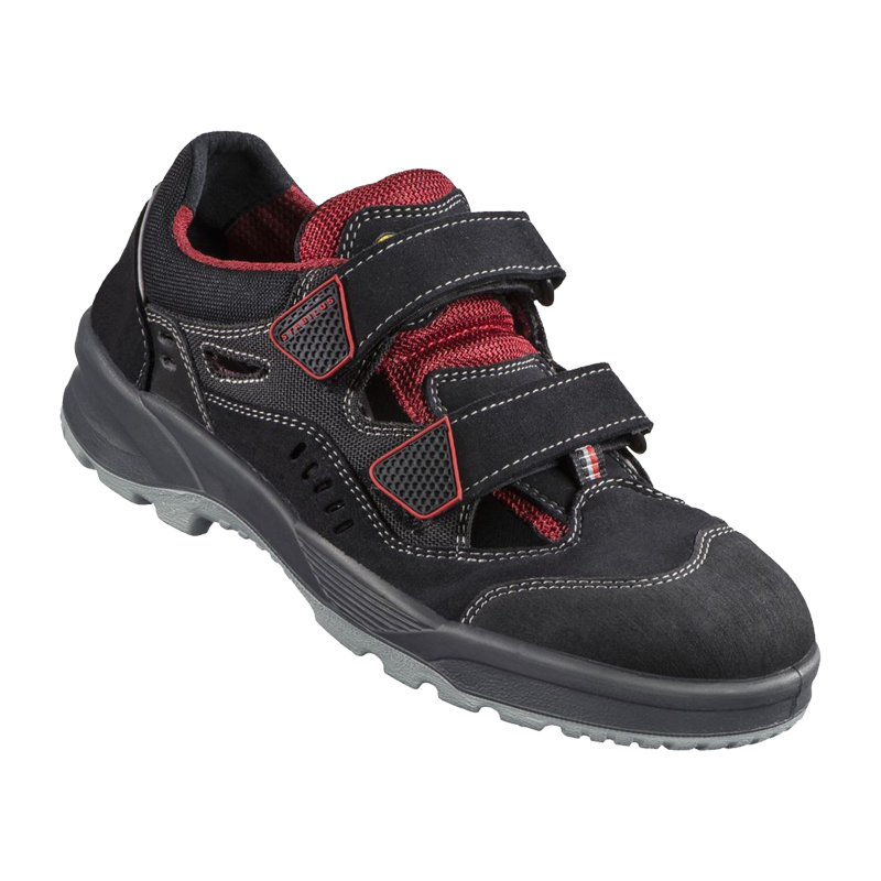 Stabilus Emil AIR XB ESD S1 Sicherheitssandale 5224A, schwarz-rot, mit breiter XB-Passform, Klettverschluss und Schutzkappe für hohen Arbeitskomfort