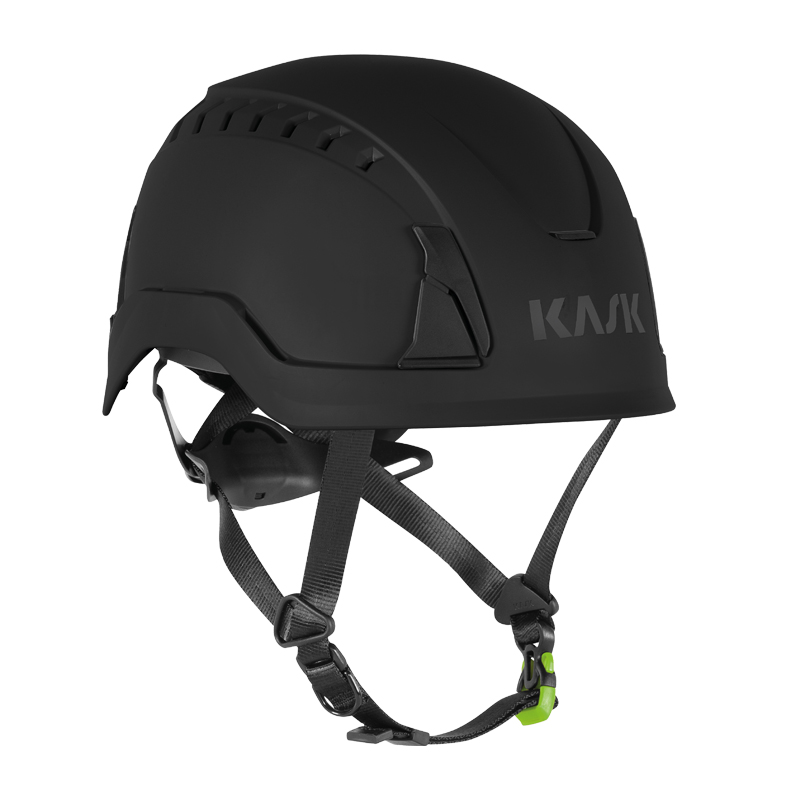 Schwarzer KASK PRIMERO PL Kletterhelm von Kask mit Kinnriemen, zertifiziert nach EN 397 und EN 12492, in Seitenansicht