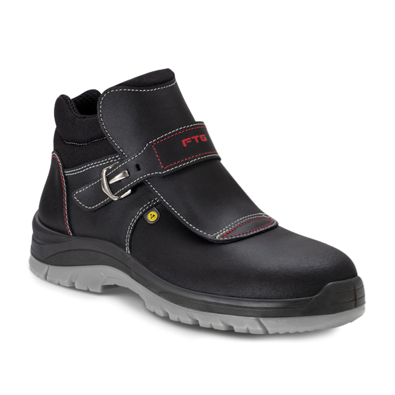 FTG Torch S3 ESD Schweißer-Sicherheitsstiefel, hoher schwarzer Sicherheitsstiefel aus Vollnarbenleder mit Klettlasche, Schnalle und robuster Sohle, Gemini Line