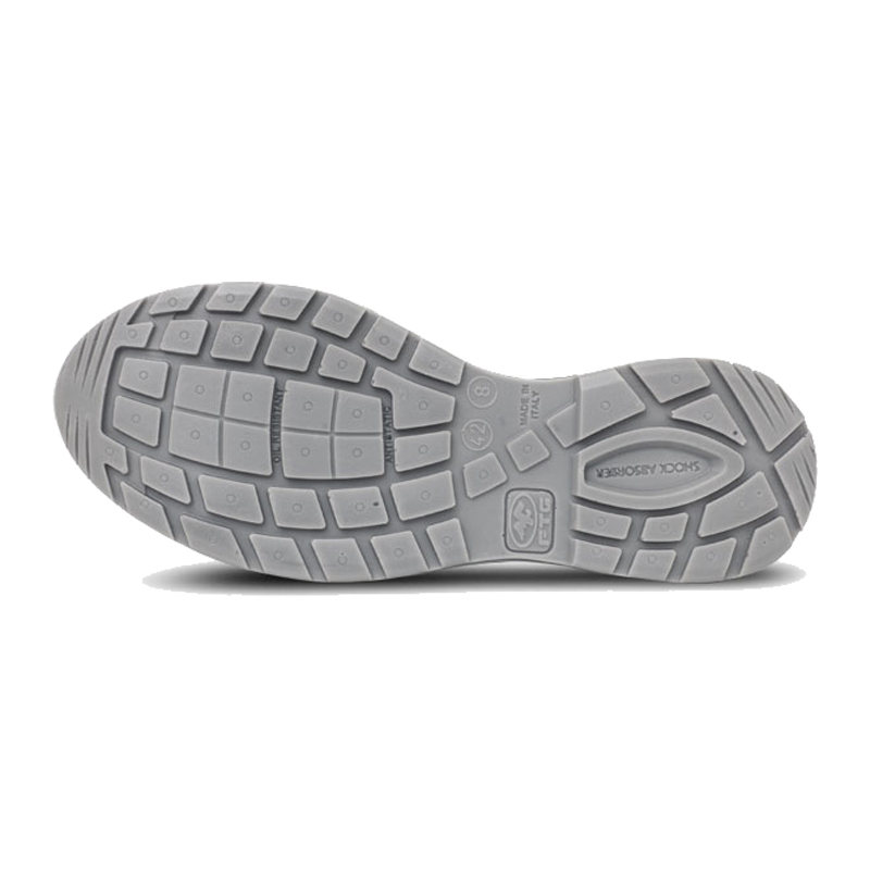 Unteransicht der profilierten Laufsohle des FTG Jump S3S ESD Sicherheitsschuhs aus der Sport Line mit rutschhemmendem Sohlenprofil für Industrie und Handwerk