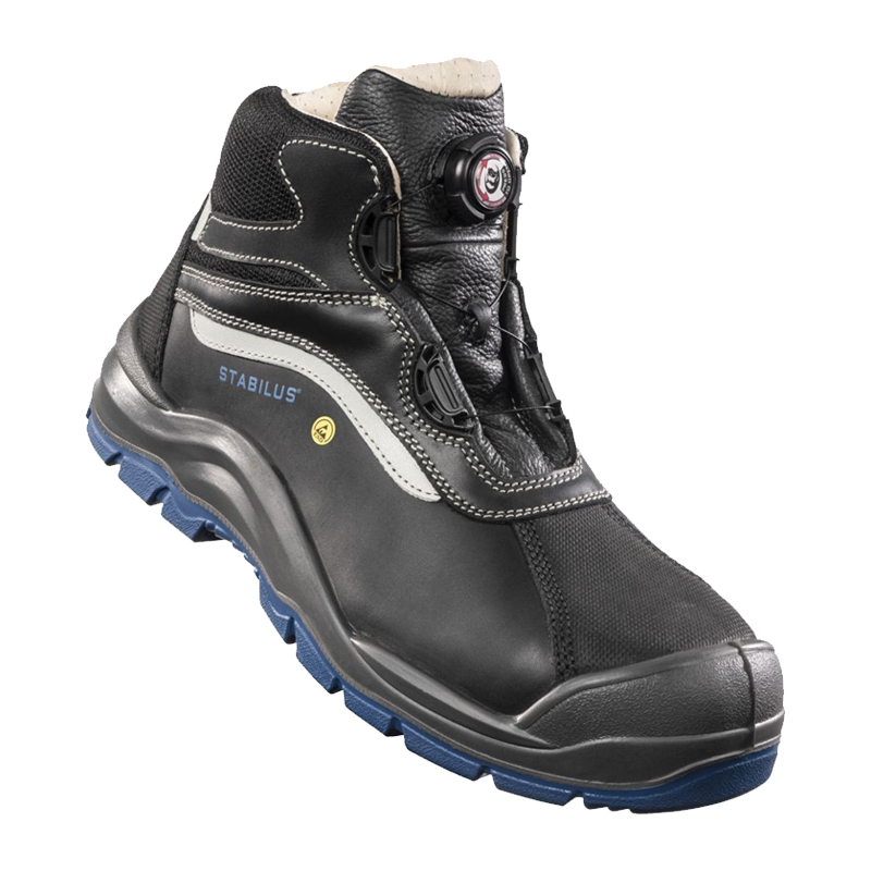 Schwarzer Stabilus Spartacus Mid Twist ESD S3 Sicherheitsstiefel mit Leder-Innenfutter, metallfrei, mit Drehverschluss und robuster Profilsohle