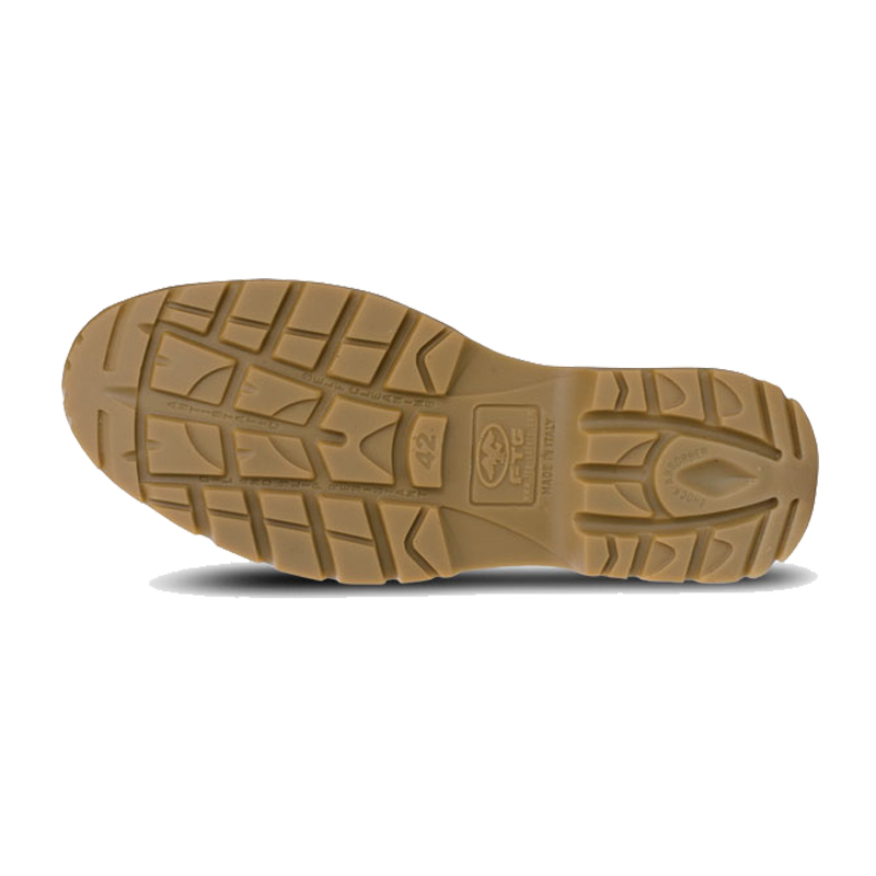 Unteransicht der beigen Profilsohle des FTG Fokker S3 Sicherheitstiefels metallfrei aus der Comfort Line, geeignet für Industrie und Außenbereiche