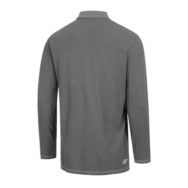 Rückansicht des grauen HB MODarc MultiNorm Polo-Shirts 4 kA | APC1 von HB Protective Wear mit langen Ärmeln und Kragen