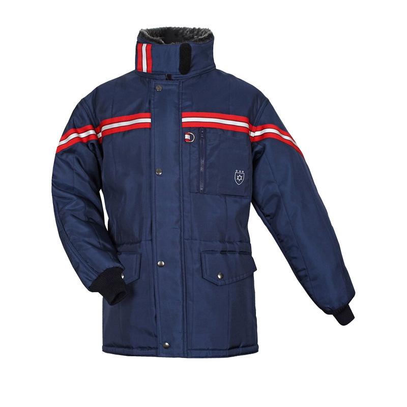 TEMPEX CLASSIC Staplerfahrer Plus Gefrierhaus Jacke von HB Protective Wear, blaue Kälteschutzjacke mit Reflexstreifen, Stehkragen und Taschen für Kühlhaus, Logistik und Staplerfahrer