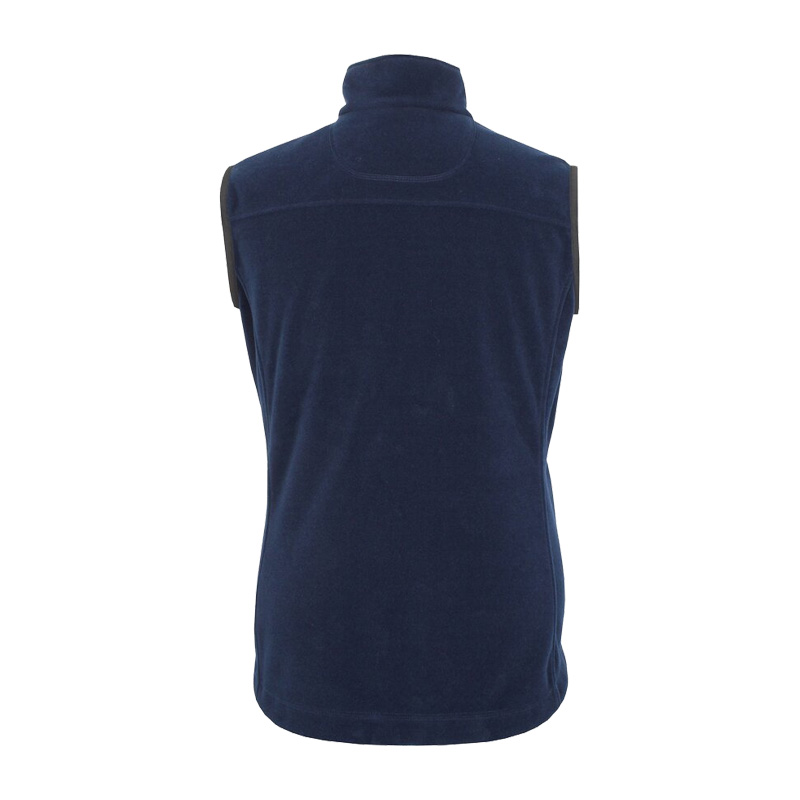 Rückansicht der dunkelblauen TEMPEX THERMO Fleeceweste von HB Protective Wear, leichte Arbeitsweste für zuverlässigen Kälteschutz in Kühlhaus, Lager und Outdoor-Einsätzen