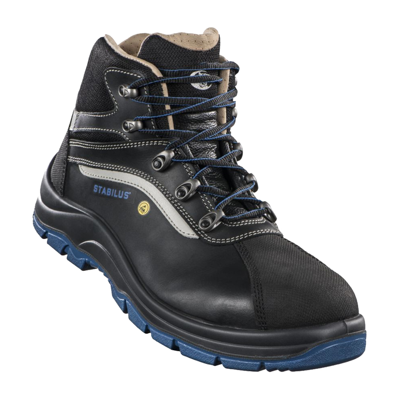 Schwarzer Stabilus Spartacus Mid ESD S3 Sicherheitsstiefel aus Leder mit Innenfutter, metallfrei, robuste Profilsohle und mittelhoher Schaft