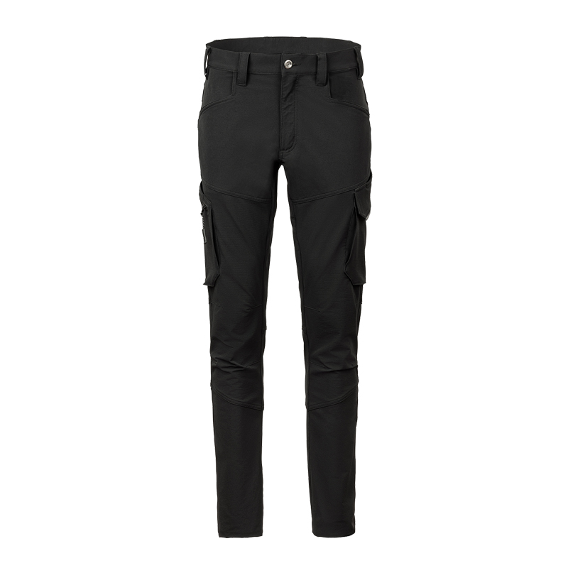 Schwarze Kübler Athletiq 2343 Stretch Hose mit körperbetontem Schnitt und seitlichen Cargotaschen, Frontansicht
