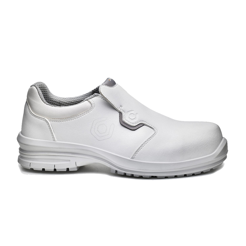 BASE Kuma Hygiene S2 Sicherheitsschuh B0962 von BASE, metallfrei, weißer Hygieneschuh als Slip-on in Seitenansicht